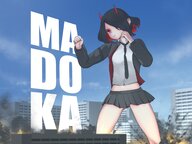 drawing giantess horns city destruction red_eyes giant_ojousama