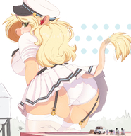 drawing giantess panties furry macro blushing horns tail anthro upskirt blonde color large_breasts long_hair butt clothed buildings green_eyes stockings smiling cow standing photoshoot vehicles thighs white_panties hat looking_back sideboob garter_belt cap thick_thighs water_tower boxes looking_at_tinies ncmares yohomeboync yohomeboyraps raps