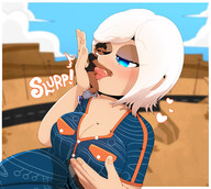 breasts drawing giantess white_hair blushing mega color penis blue_eyes handheld cleavage lips ginormica short_hair blowjob sucking suit oral_sex monsters_vs_aliens jumpsuit mspaintgts susan_murphy dreamworks cupping_breast