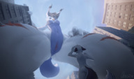 breasts nipples giantess pussy furry macro city fox low_angle underboob looming looking_down thighs lynx freschrenders
