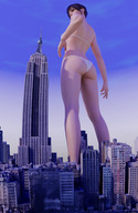 bikini giantess city mega black_hair butt looking_back new_york_city empire_state_building digital_render nyagato2