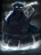 nipples giantess nude pussy furry macro giga long_hair cleavage ocean blue_hair huge_breasts mouse storm rain ships lightning colonel-gabbo violet