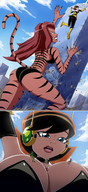 bikini breasts drawing giantess furry giga tail city mega color long_hair butt destruction blue_eyes claws rampage cleavage skirt buildings green_eyes climbing huge_breasts angry brunette multiple_sizes scared gloves green_hair red_hair boots fur giantesses cat_girl avengers outdoors choker costume catsuit top stripes jumpsuit tigra behind_view she_hulk green_skin looking_at_tiny black_widow orange_skin thedaibijin on_breasts yellow_boots janet_van_dyne bare_legs marvel_comics scarlet_witch the_wasp bare_midriff between_breasts avengers_earths_mightiest_heroes bare_thighs