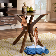 breasts nipples collage nude blonde black_hair long_hair butt high_heels climbing table shrunken_woman women shrinking_potion goingdown