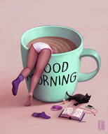 drawing panties cat butt socks shrunken_woman book coffee_cup joifish