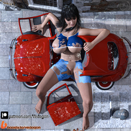 growth nipples pussy black_hair large_breasts destruction barefoot mini_giantess vehicles shaven ripped_clothing digital_render vedogon