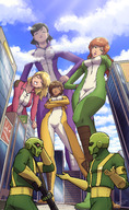 breasts drawing giantess giga city mega blonde black_hair color large_breasts long_hair butt clothed gun buildings green_eyes brunette multiple_sizes brown_eyes gloves asian red_hair short_hair boots giantesses dark_skin outdoors sky freckles costume catsuit closed_eyes new_york_city jumpsuit headband hands_on_hips x-men leaning_on_building helmet zipper looking_at_tiny gwen_stacy mary_jane stature spider-man kitty_pryde marvel_comics hydra zerohour99 yuri_watanabe giant_women_squad arm_crossed giant_woman_squad earth_2620