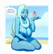 breasts large_breasts swimsuit beach on_hand steven_universe blue_diamond rizdraws one-piece_swimsuit