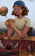 giantess vore city stomach unaware inside_mouth inside_stomach hamburger minutio