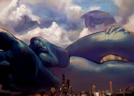 panties feet city butt blue_skin looking_down cloud striped_panties steven_universe lapis_lazuli rammzi