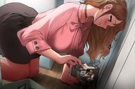 gentle blushing brunette kneeling office work office_lady kkasi00