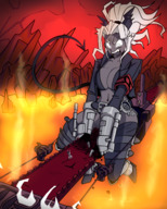 giantess horns destruction cleavage demon sitting hell iceoff2 helltaker judgement_(helltaker)