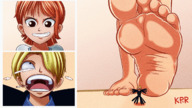 nami one_piece foot_crush animation walking running shrunken_man teasing sanji kisparlius