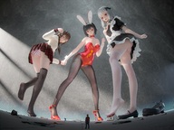 giantess white_hair crush panties upskirt black_hair bunny_ears high_heels brunette foot_crush giantesses maid_uniform tinies digital_render schoolgirl_outfit 2b1196576589