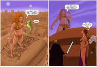 bikini breasts drawing giantess city mega alien comic color large_breasts destruction crossover handheld barefoot cleavage bra skirt buildings brunette slave giganta red_hair ponytail sun star_wars tentacles chains braid top bracelet dialogue leopard_print lightsaber dc_comics bare_legs princess_leia tatooine luke_skywalker leia bare_midriff jedi hutt jabba_the_hutt slave_bikini nick-perks bib_fortuna twilek Mega Destruction lekku