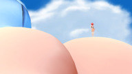 giantess nude blushing butt water ocean blue_hair island swimming palm_trees digital_render pyra aqua