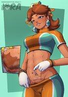 pussy blushing clothed handheld pubic_hair princess_peach sweat daisy lesbians pants_down pussyjuice