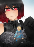 drawing giantess blushing handheld shrinking red_eyes gloves dress animation shrunken_man magic majoumegami