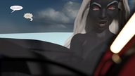 breasts giantess white_hair insertion nude mega color long_hair beach helicopter red_eyes dark_skin police_car dark_elf digital_render drow dr-none