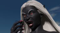 breasts giantess white_hair insertion nude mega color long_hair beach helicopter red_eyes dark_skin police_car dark_elf digital_render drow dr-none