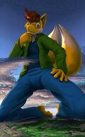 furry macro giga anthro mega space giant planet cloud pants sky atmosphere hoodie two_tails blockman3 yoshils