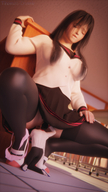 gentle pussy panties aroused black_hair long_hair clothed skirt high_heels stockings kneeling legs shrunken_man oral_sex sweater digital_render thomas_crumb