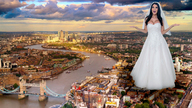 breasts giantess collage giga city black_hair bridge wedding_dress london river