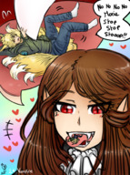 drawing giantess vore tongue teeth red_eyes brunette vampire shrunken_man majoumegami