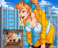 drawing giantess city color destruction cleavage red_hair ace_attorney athena_cykes wallywaffle simon_blackquill
