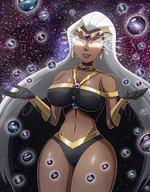 bikini breasts drawing giantess white_hair panties giga space color long_hair cleavage bra huge_breasts goddess gloves crown storm universe dark_skin cape necklace earrings lightning bracelet stars tiara x-men glowing_eyes white_eyes cosmic_giantess thedaibijin bare_legs marvel_comics bare_midriff empress bare_thighs multiverse omni