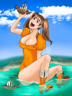 breasts drawing giantess vore color cleavage ocean anime brunette ships leotard imminent_vore seven_deadly_sins velvet-lily diane_(seven_deadly_sins) the_seven_deadly_sins