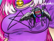 breasts drawing giantess wings pink_hair bell majoumegami witchb