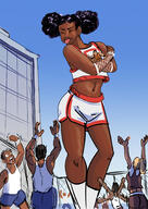 drawing giantess city mega black_hair color butt handheld buildings socks muscles basketball uniform shorts dark_skin closed_eyes sports power_girl looking_at_tiny dc_comics hair_buns claw7705 bare_legs bare_midriff tanya_spears