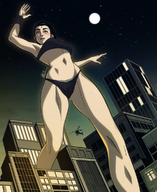 breasts drawing giantess city mega color large_breasts blue_eyes clothed bra buildings helicopter purple_hair moon embarrassed raven teen_titans short_hair night straddling ripped_clothing dc_comics bare_legs grey_skin bare_midriff exmile