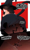 drawing blushing black_hair color tiny low_angle dress witch teasing cat_girl skeleton june mspaintgts witch_hat