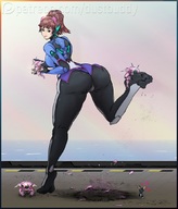 drawing giantess butt brunette foot_crush suit mech overwatch dva dustbuddy