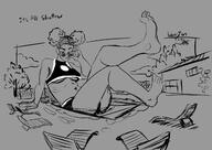 breasts drawing giantess mega monochrome swimsuit barefoot pool sunglasses outdoors top power_girl dc_comics hair_buns claw7705 bare_legs bare_midriff tanya_spears underboobs
