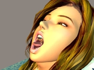 giantess vore mega tongue swimsuit mouth brunette brown_eyes pool shrunken_man diving_board digital_render