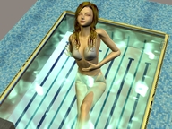 giantess vore mega tongue swimsuit mouth brunette brown_eyes pool shrunken_man diving_board digital_render
