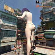 breasts growth nipples giantess nude city buildings purple_hair standing onlookers digital_render jewel vedogon