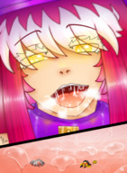drawing giantess tongue mouth saliva pink_hair witch tinies majoumegami