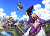 drawing giantess crush city mega blonde black_hair color destruction rampage angry street_fighter muscles abs fighting giantesses chun-li juri leotard juri_han bare_legs cammy_white zerohour99 atheletic