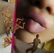 giantess mega blonde comic lips elf shrunken_men kissing voluptuous freckles digital_render opal ashkiiwolf