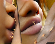 giantess mega blonde comic lips elf shrunken_men kissing voluptuous freckles digital_render opal ashkiiwolf