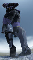 breasts giantess giga city mega alien butt armor destruction rampage buildings foot_crush tali mask outdoors looking_back knife hands_on_hips hood behind_view thick_thighs digital_render mass_effect talizorah quarian env-light