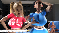 handheld pigtails kitchen shrunken_man step_sister hand_on_hips digital_render brat bare_midriff step_mom survivinggiants