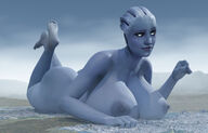 breasts nipples giantess nude city mega alien large_breasts butt destruction blue_eyes lying_down blue_skin pinched digital_render mass_effect liara liara_tsoni asari reaper env_light