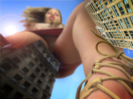 giantess collage mega upskirt unknown_artist giantess_katelyn looking_down skyscraper sky point_of_view lens_flare shoe_laces