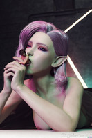 vore macross mouthplay elf shrunken_woman sucking willing sci_fi digital_render willing_prey madamemaeve cyberpunk oral_vore space_elf moranian mawplay