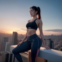 giantess city asian ponytail abs pants leaning athletic ai_art lordgts